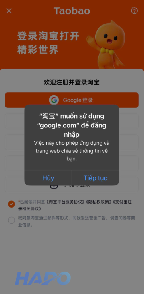 Bấm chọn Tiếp tục 
