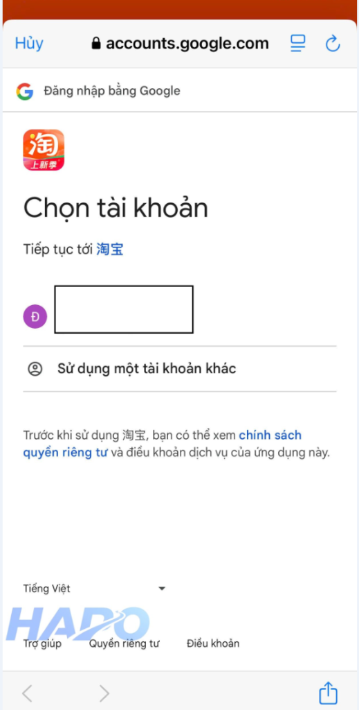 Chọn tài khoản Google 