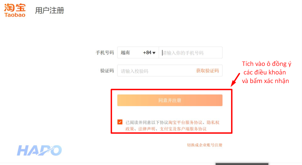 Tích vào ô đồng ý các điều khoản và bấm xác nhận 