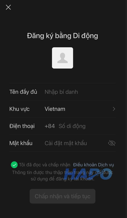 Điền đầy đủ các thông tin cá nhân 