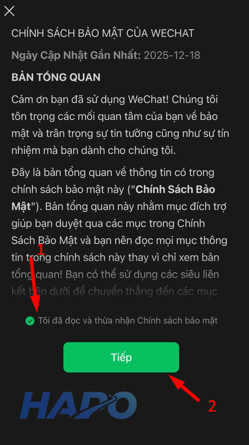 Đồng ý với chính sách của WeChat