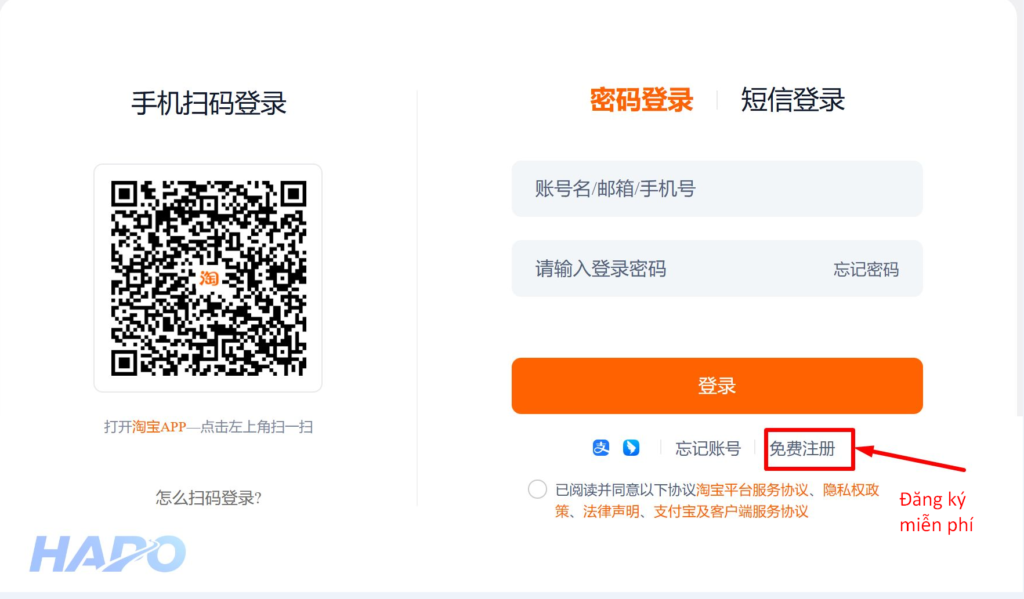 Bấm chọn Đăng ký miễn phí 