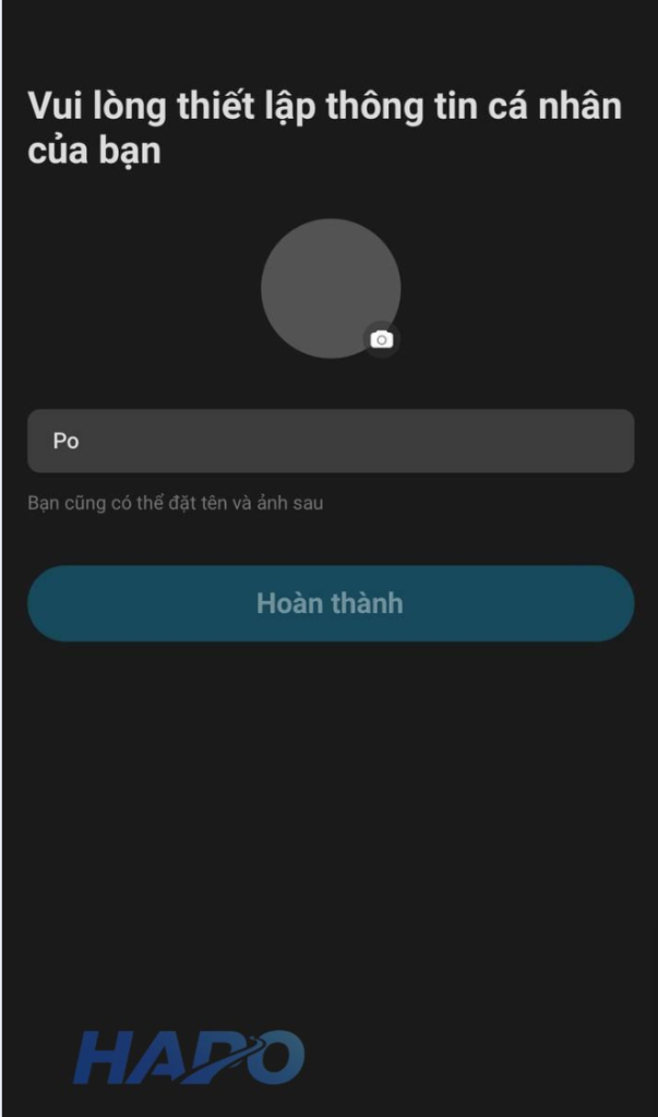 Nhập tên và tải hình ảnh đại diện 