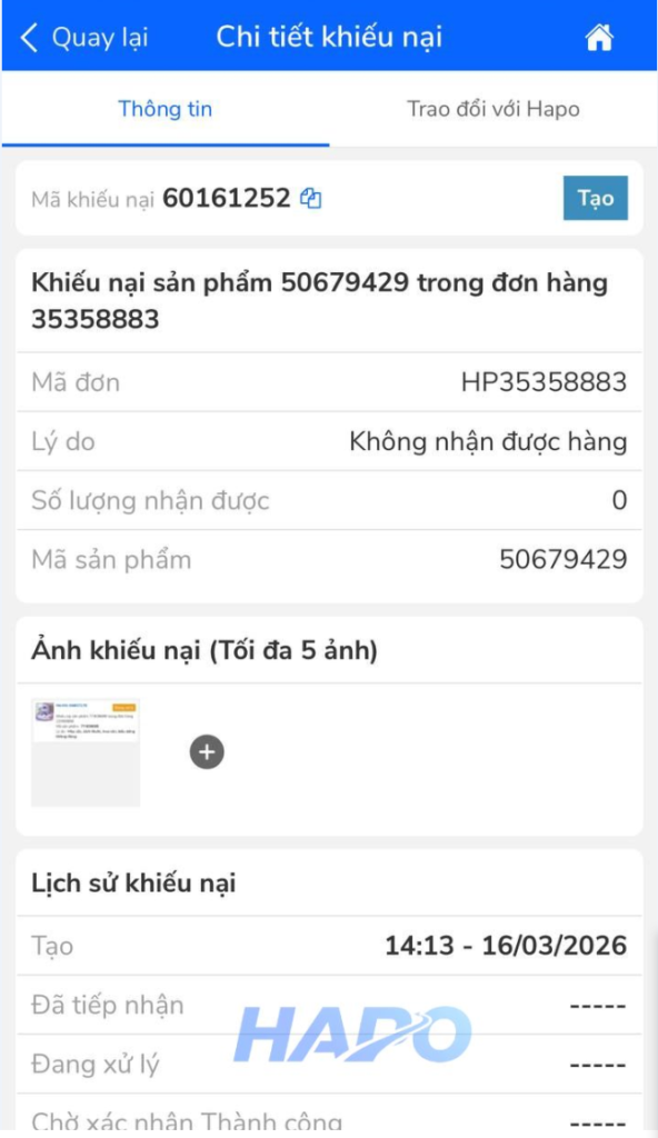 chi tiết khiếu nại