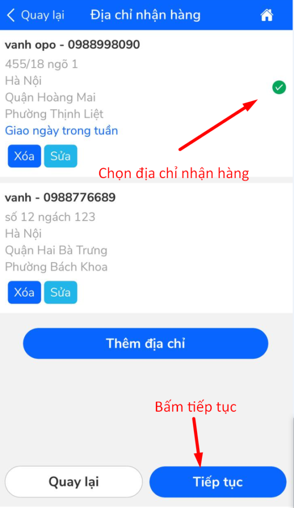 Hướng Dẫn Đặt Hàng Trung Quốc Qua App Hapo Chọn địa chỉ nhận hàng