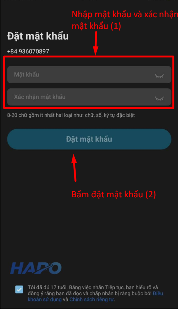 Đặt mật khẩu cho các lần đăng nhập sau 