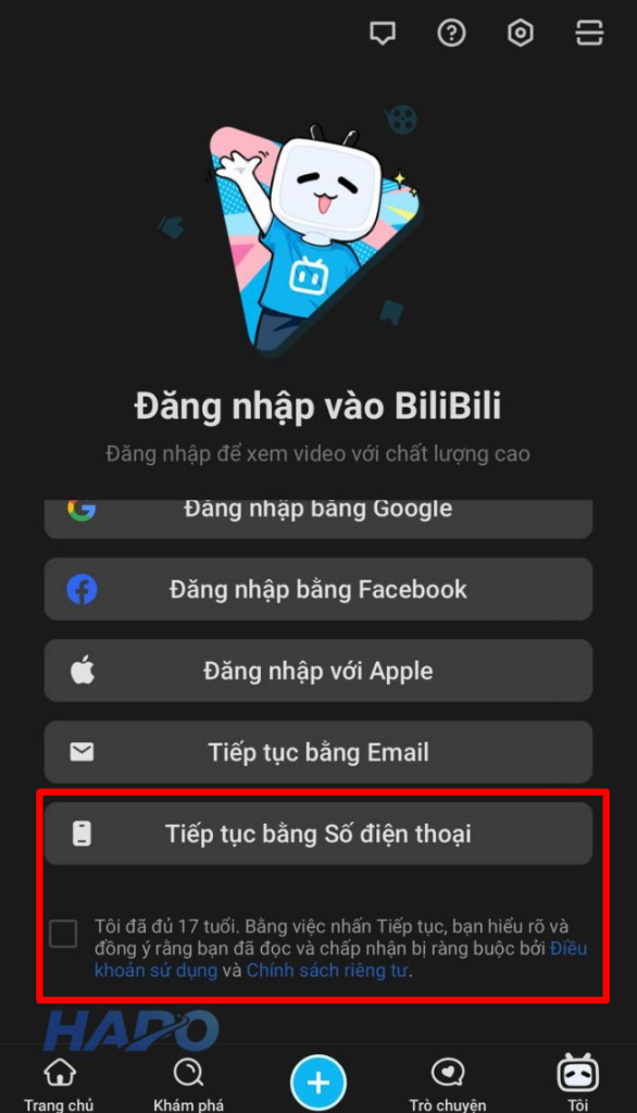 Đăng nhập bằng sdt