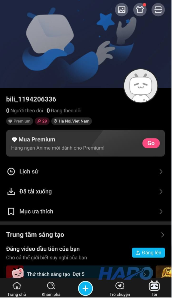 Đăng ký tài khoản Bilibili thành công 