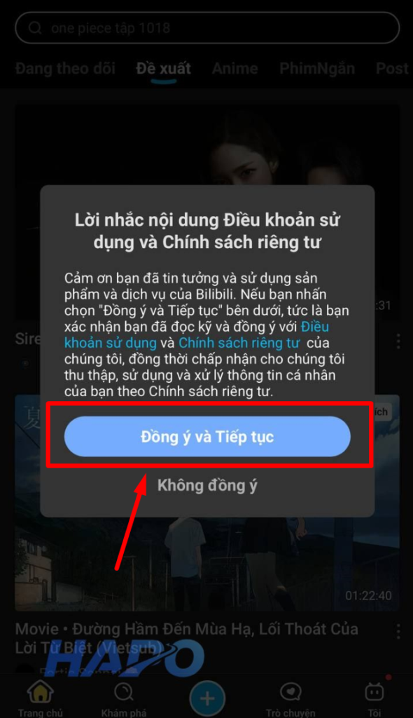 Đồng ý và tiếp tục