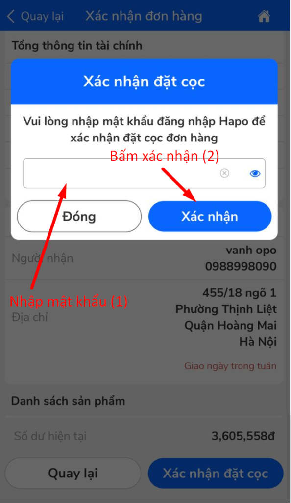 Hướng Dẫn Đặt Hàng Trung Quốc Qua App Hapo Nhập mât khẩu và xác nhận