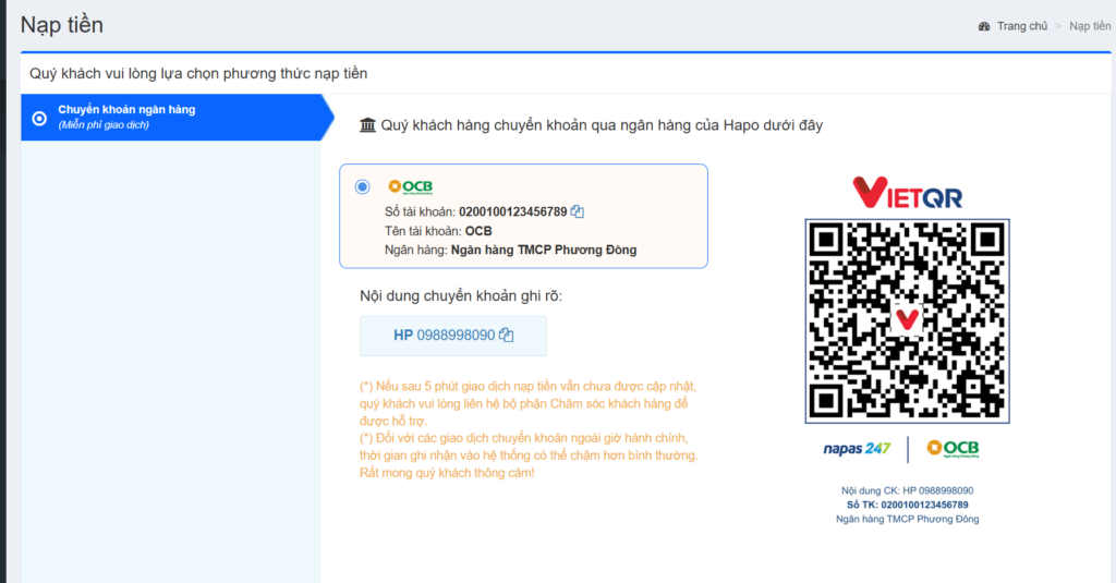 Nội dung chuyển khoản
