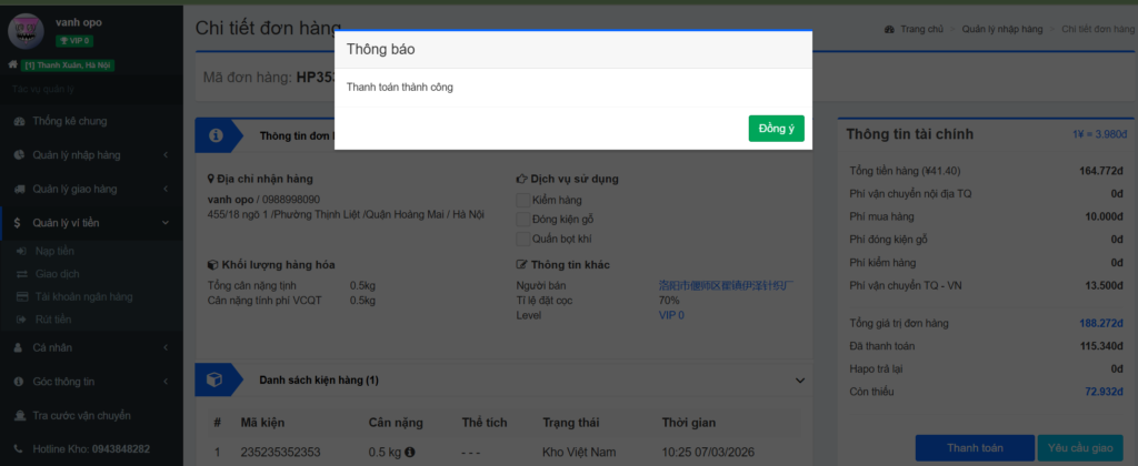 Thanh toán thành công