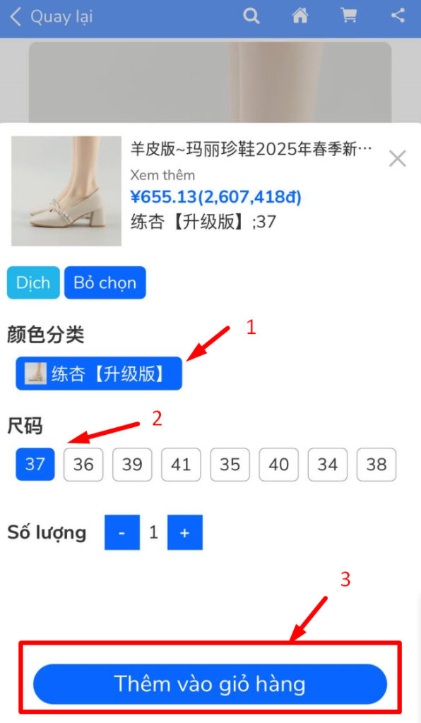 Hướng Dẫn Đặt Hàng Trung Quốc Qua App Hapo Thêm thuộc tính sản phẩm