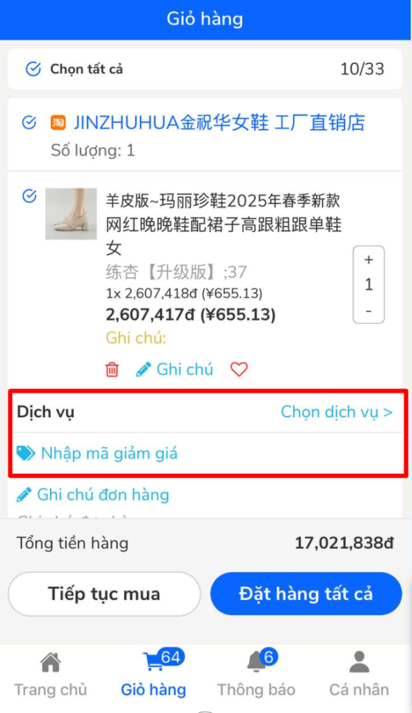 Hướng Dẫn Đặt Hàng Trung Quốc Qua App Hapo Thông tin phí mua hàng được hiển thị