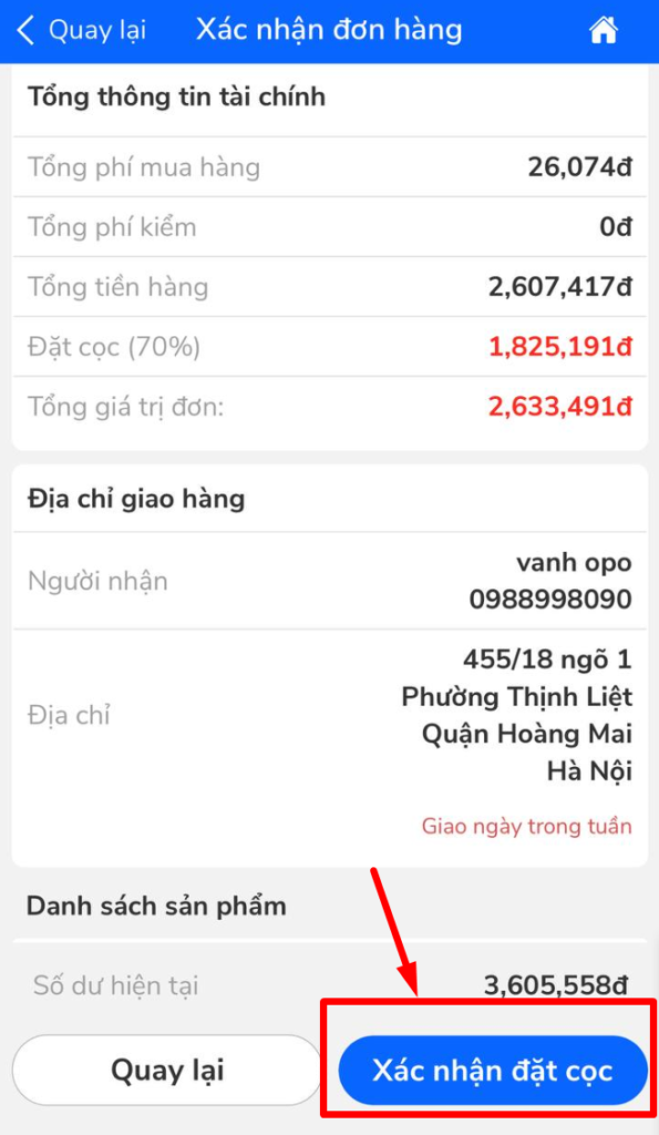 Hướng Dẫn Đặt Hàng Trung Quốc Qua App Hapo Xác nhận đặt cọc