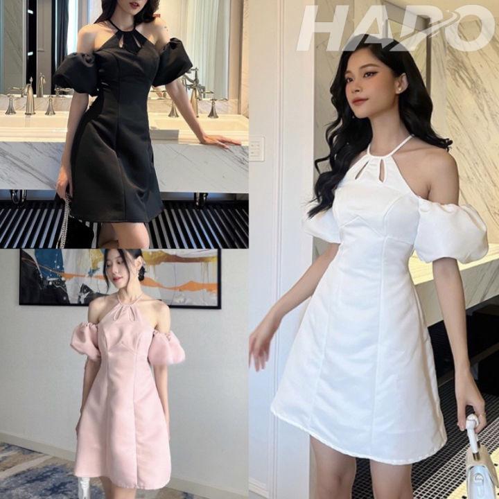 Đầm chữ A cổ yếm tay bồng