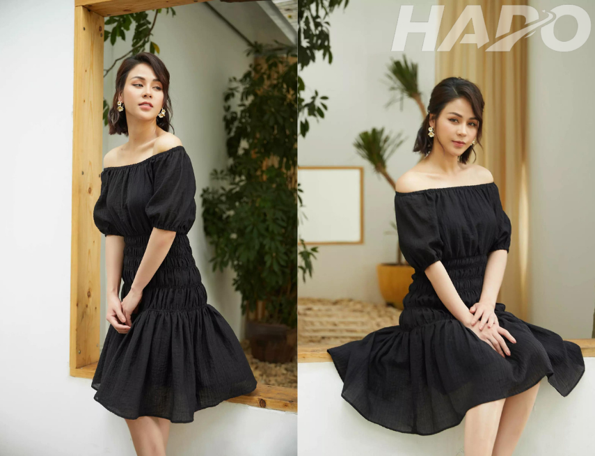 Đầm chữ A trễ vai