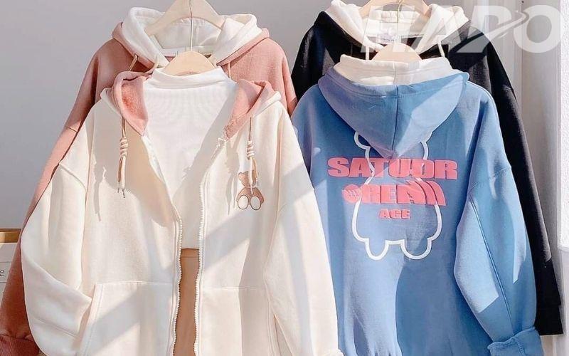 Áo hoodie nữ có khóa kéo