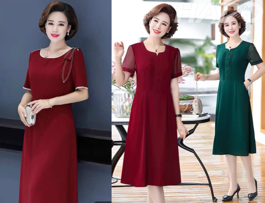 Đầm trung niên dáng suông đơn giản