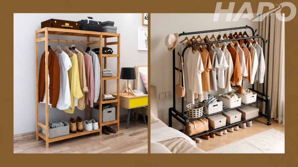 Giá treo quần áo tích hợp kệ để đồ