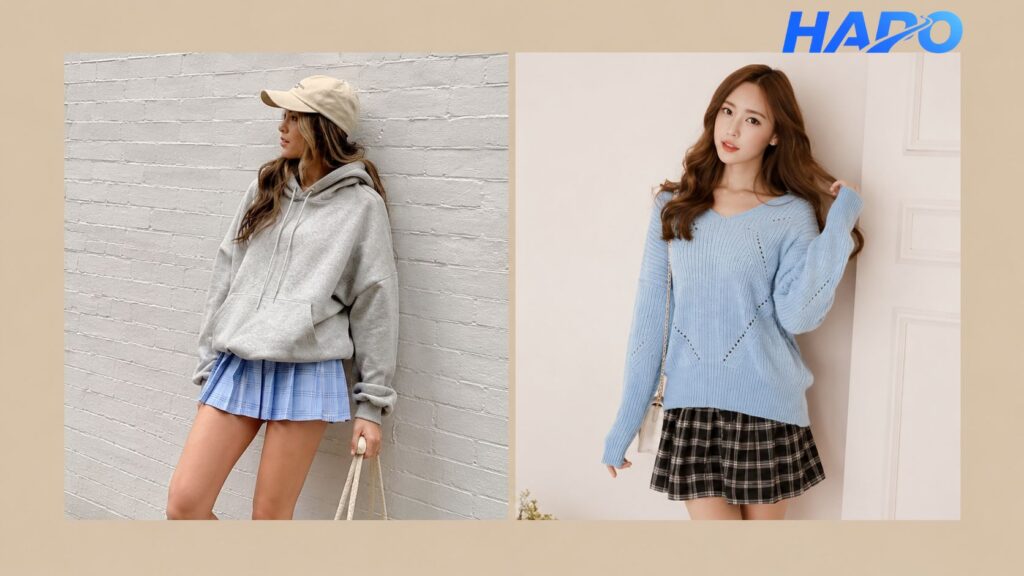Phối với áo hoodie hay áo len oversize