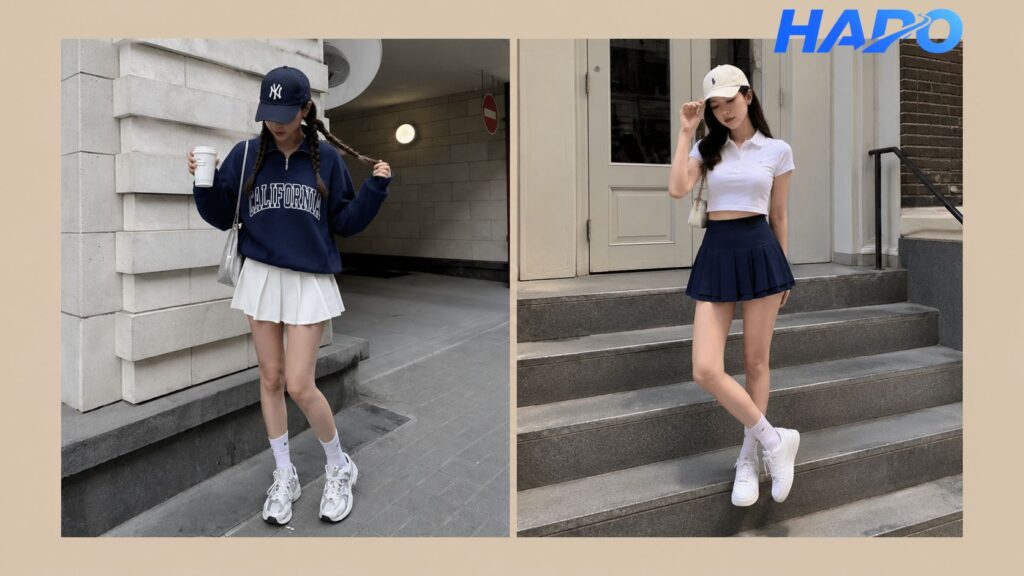 Phối với sneakers và tất cao cổ